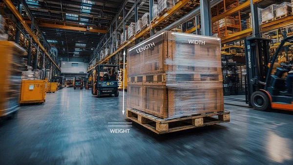 Warehouse with forklift and pallets